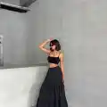 Fırfırlı brodeli astarlı uzun etek siyah s255047
