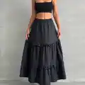 Fırfırlı brodeli astarlı uzun etek siyah s255047
