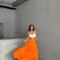 Fırfırlı brodeli astarlı uzun etek turuncu s255047