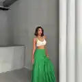 Fırfırlı brodeli astarlı uzun etek yeşil s255047