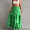 Fırfırlı brodeli astarlı uzun etek yeşil s255047