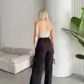 Flamlı kahve pantolon