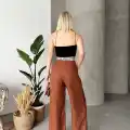 Flamlı kahve pantolon
