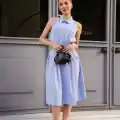 Gömlek yaka kemerli elbise mavi s255061