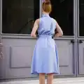 Gömlek yaka kemerli elbise mavi s255061