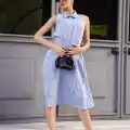 Gömlek yaka kemerli elbise mavi s255061