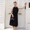 Gömlek yaka kemerli elbise siyah s255061