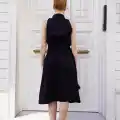 Gömlek yaka kemerli elbise siyah s255061
