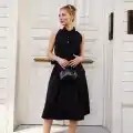 Gömlek yaka kemerli elbise siyah s255061