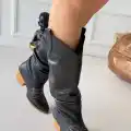 Jeoni Siyah Cilt Topuklu Çizme