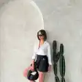 Kadın tokalı şort etek siyah s25449