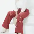 Kadın Yüksel Bel Püskül Detaylı Palazzo Jean Kot Pantolon