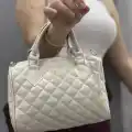 Kapaksız kapitone krem cilt çanta