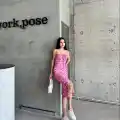 Kaşkorse Desenli askılı elbise
