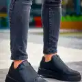 KB-007  Kuback Siyah Siyah Yüksek Taban Tek Bant Bağcıksız Günlük Erkek Ayakkabı