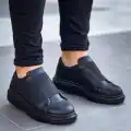 KB-040  Kuback  Siyah Cilt Siyah Yüksek Taban Lastikli Günlük Erkek Ayakkabı