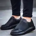 KB-040  Kuback  Siyah Cilt Siyah Yüksek Taban Lastikli Günlük Erkek Ayakkabı