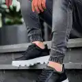 KB-056 Kuback Siyah Cilt Beyaz Yüksek Taban Günlük Spor Ayakkabı
