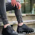 KB-056 Kuback Siyah Cilt Siyah Yüksek Taban Günlük Spor Ayakkabı