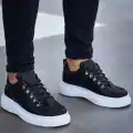 KB-X4  Kuback Siyah Cilt Yüksek Taban Bağcıklı Günlük Erkek Ayakkabı
