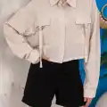 Kemer cepli keten crop gömlek krem s255350