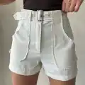 Kemer detaylı gabardin şort krem s25289