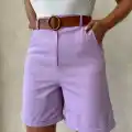 Kemerli gabardin şort lila s25735