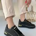 Kity Siyah Cilt Bağcıklı Spor Ayakkabı