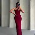 Krinkıl tek omuz uzun elbise bordo s25455