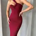 Krinkıl tek omuz uzun elbise bordo s25455