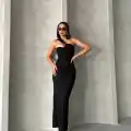 Krinkıl tek omuz uzun elbise siyah s25455