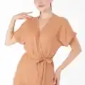 Kruvaze Yaka Kadın Vizon Kuşaklı Tulum