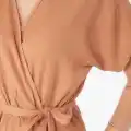 Kruvaze Yaka Kadın Vizon Kuşaklı Tulum