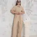 Kuşaklı gömlek yaka salaş tulum bej s255822