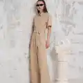 Kuşaklı gömlek yaka salaş tulum bej s255822