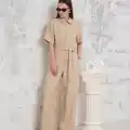 Kuşaklı gömlek yaka salaş tulum bej s255822