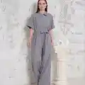 Kuşaklı gömlek yaka salaş tulum gri s255822