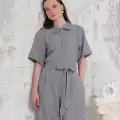 Kuşaklı gömlek yaka salaş tulum gri s255822