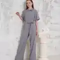 Kuşaklı gömlek yaka salaş tulum gri s255822
