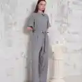 Kuşaklı gömlek yaka salaş tulum gri s255822