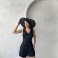Kuşaklı şortlu tulum