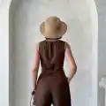 Kuşaklı şortlu tulum