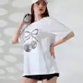 Leopar desenli kiraz baskılı tişört