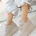 Lulu Bej Cilt Bağcıklı Spor Ayakkabı