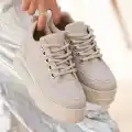 Lulu Bej Cilt Bağcıklı Spor Ayakkabı