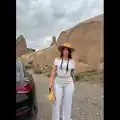 Madonna yaka bol paça pantolonlu takım