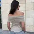 Madonna yaka sıfır kol bluz