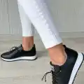 Monya Siyah Cilt Bağcıklı Spor Ayakkabı