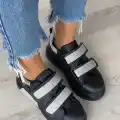 Nino Siyah Cilt Simli Cırt Cırtlı Spor Ayakkabı