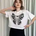 Oversize Beyaz baskılı crop tişört